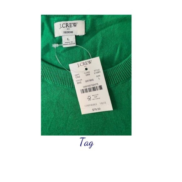 J. Crew Pullover Sweater Crewneck Design Lightweight Soft Green W Large NWT - Picture 9 of 9